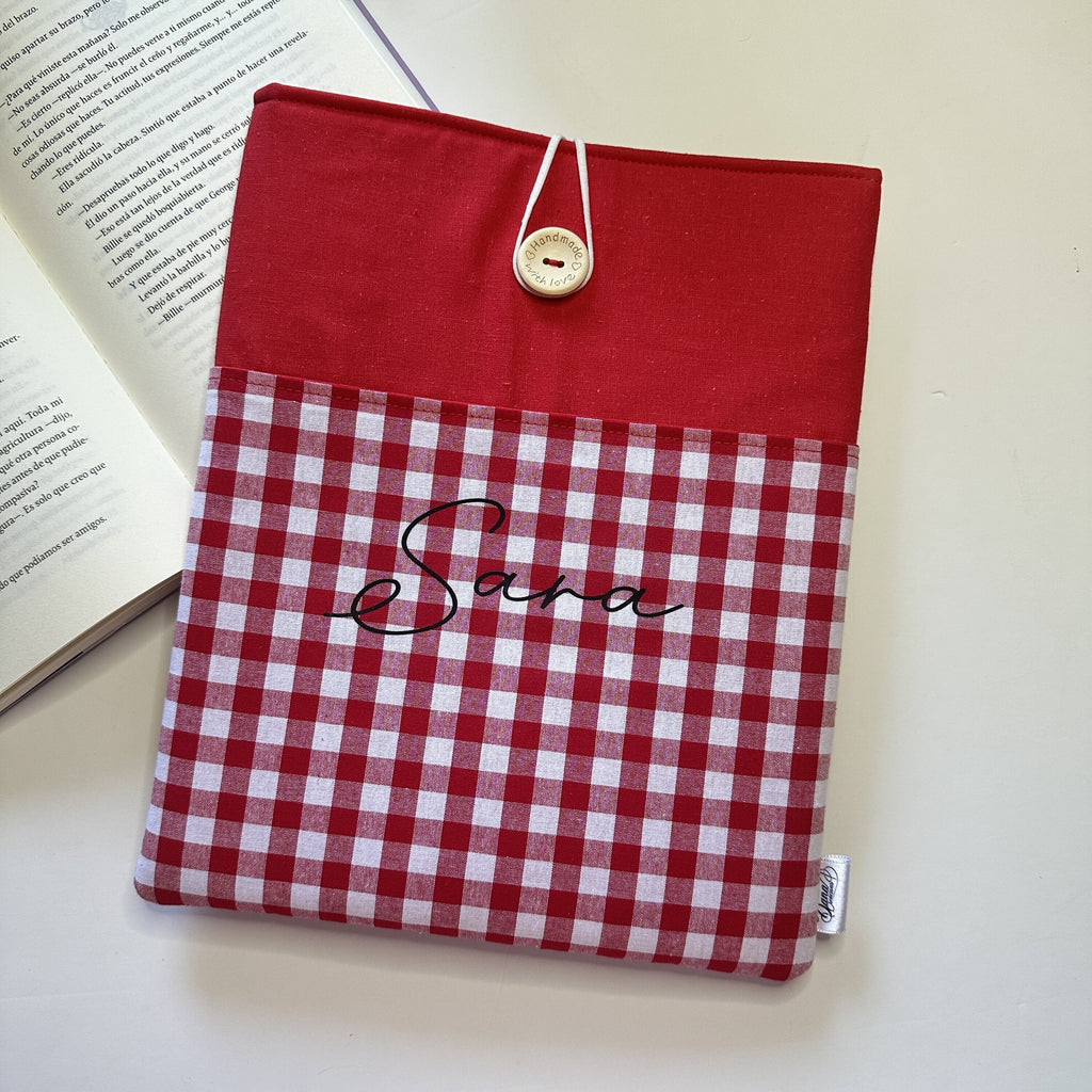 Funda de Libro Acolchada con Bolsillo · Combinado Liso y Vichy