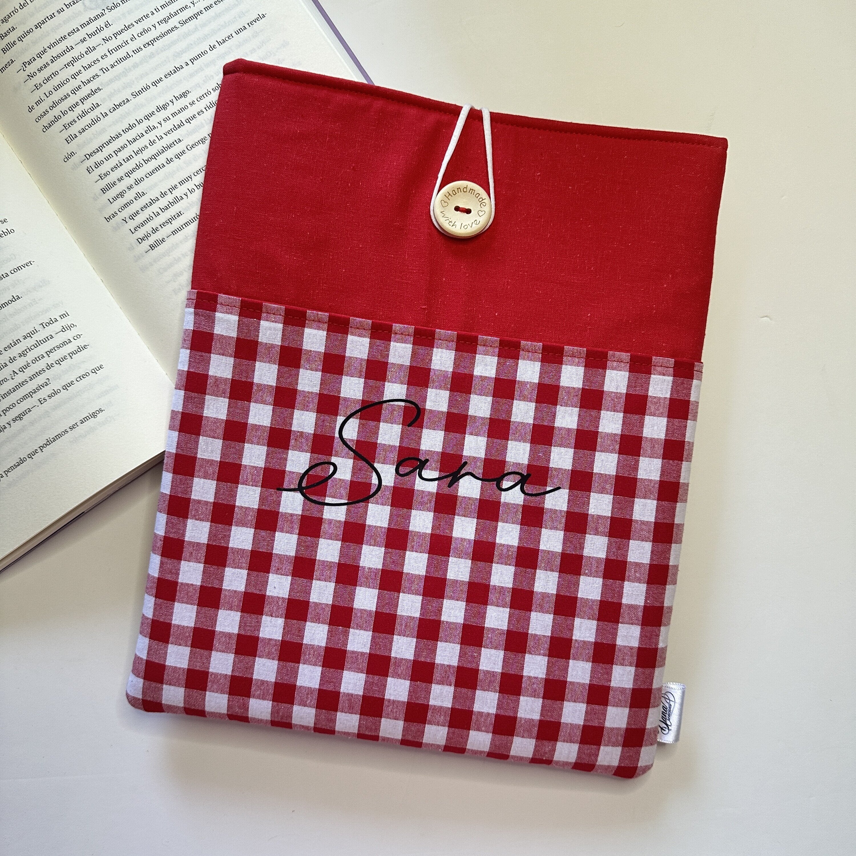 Funda de Libro Acolchada con Bolsillo · Combinado Liso y Vichy