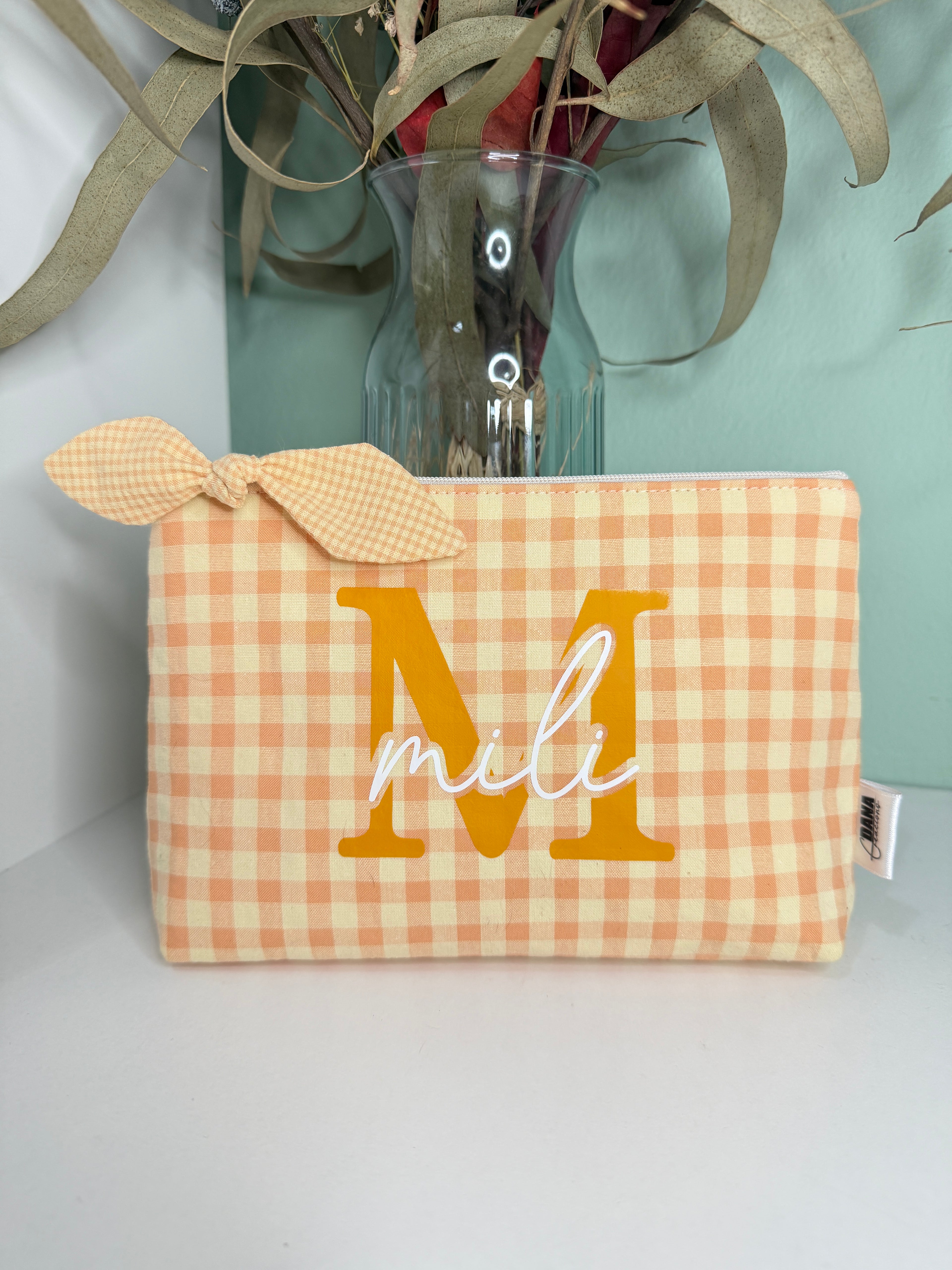 Neceser lacito personalizado Vichy melocotón