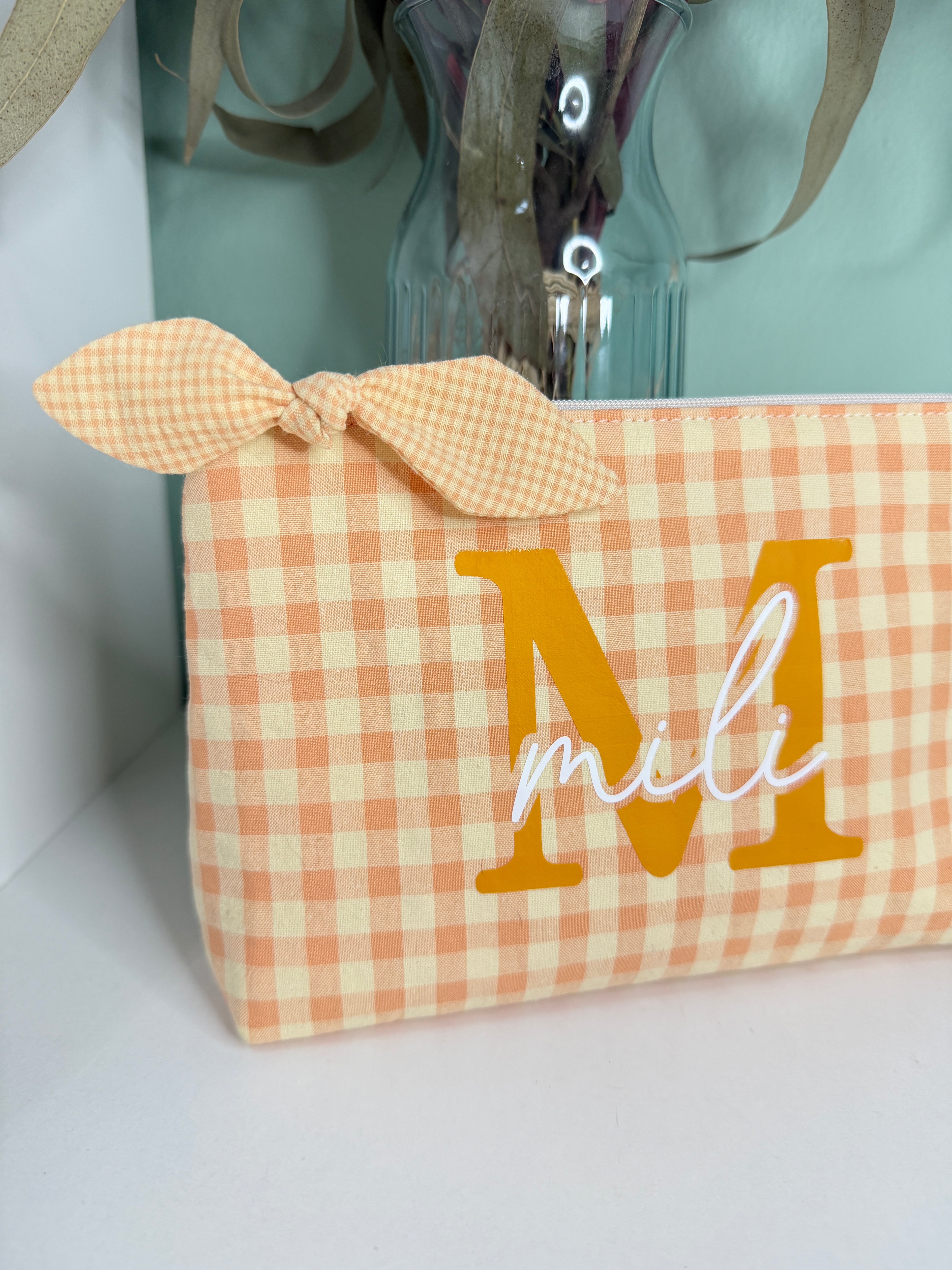 Neceser lacito personalizado Vichy melocotón