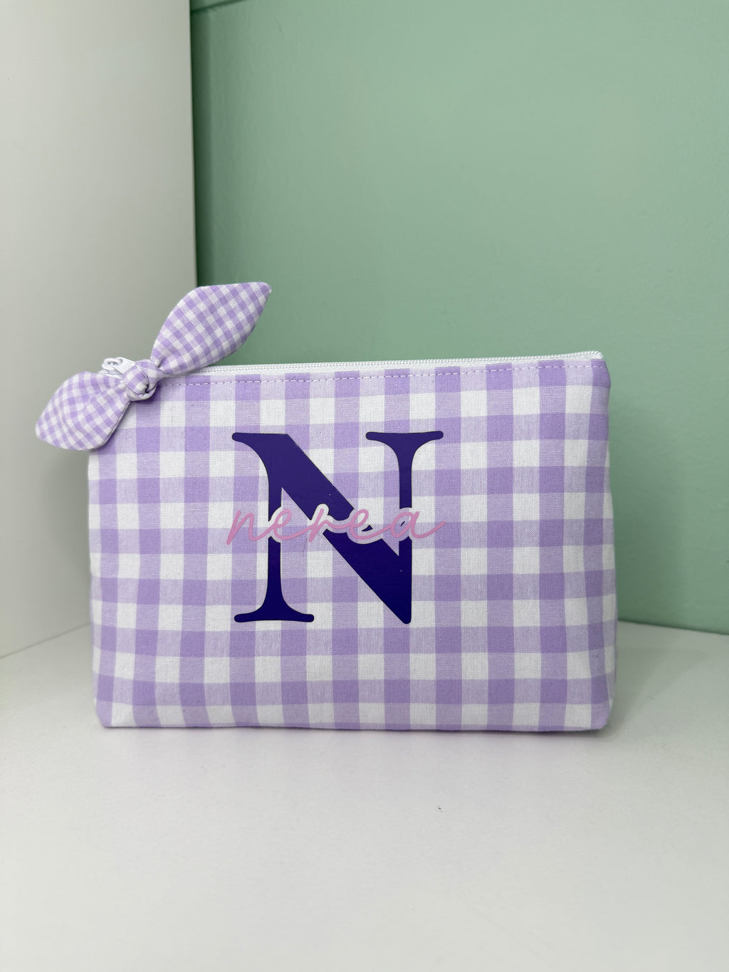 Neceser personalizado - Vichy lila con lacito