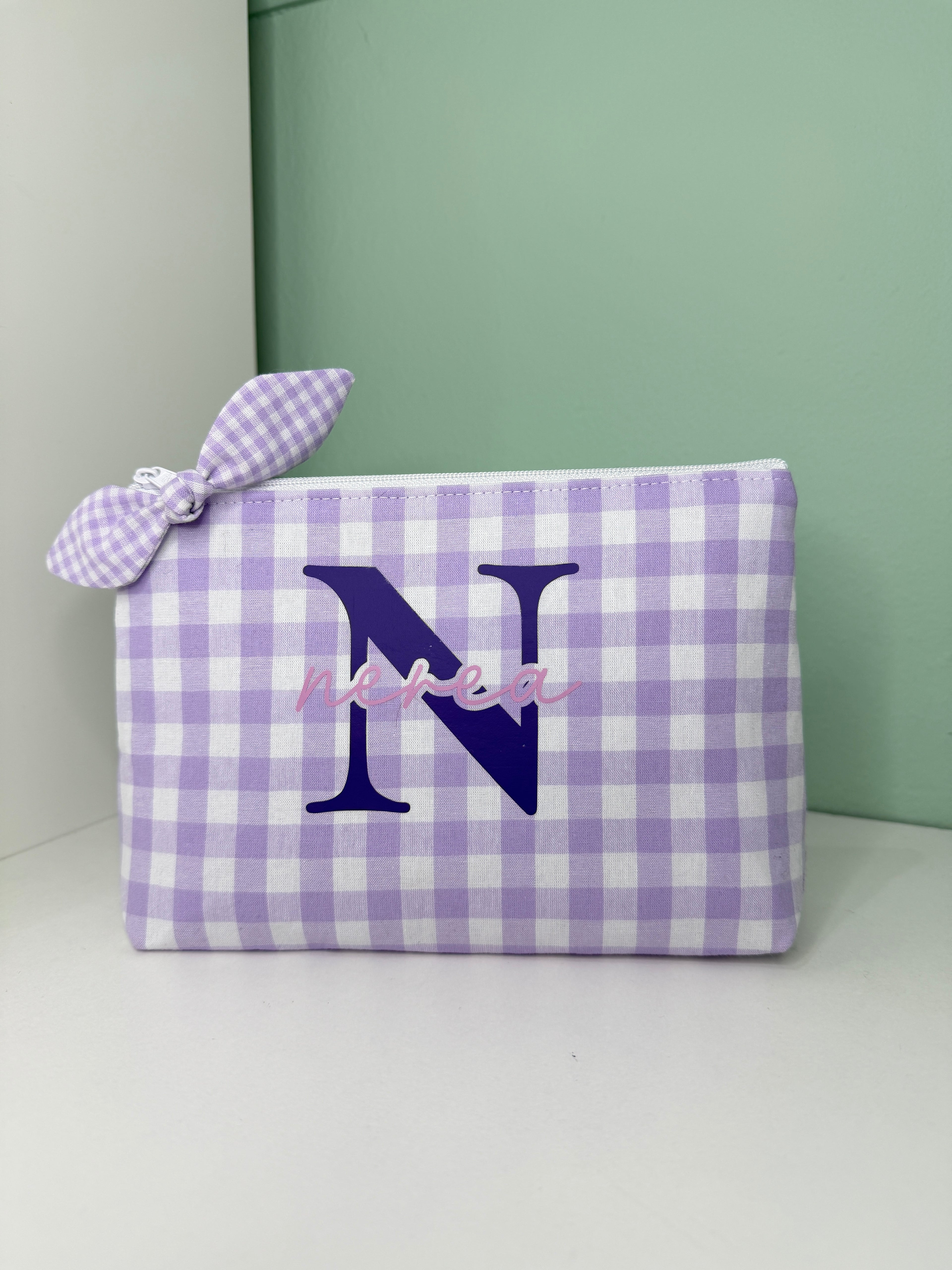 Neceser personalizado - Vichy lila con lacito