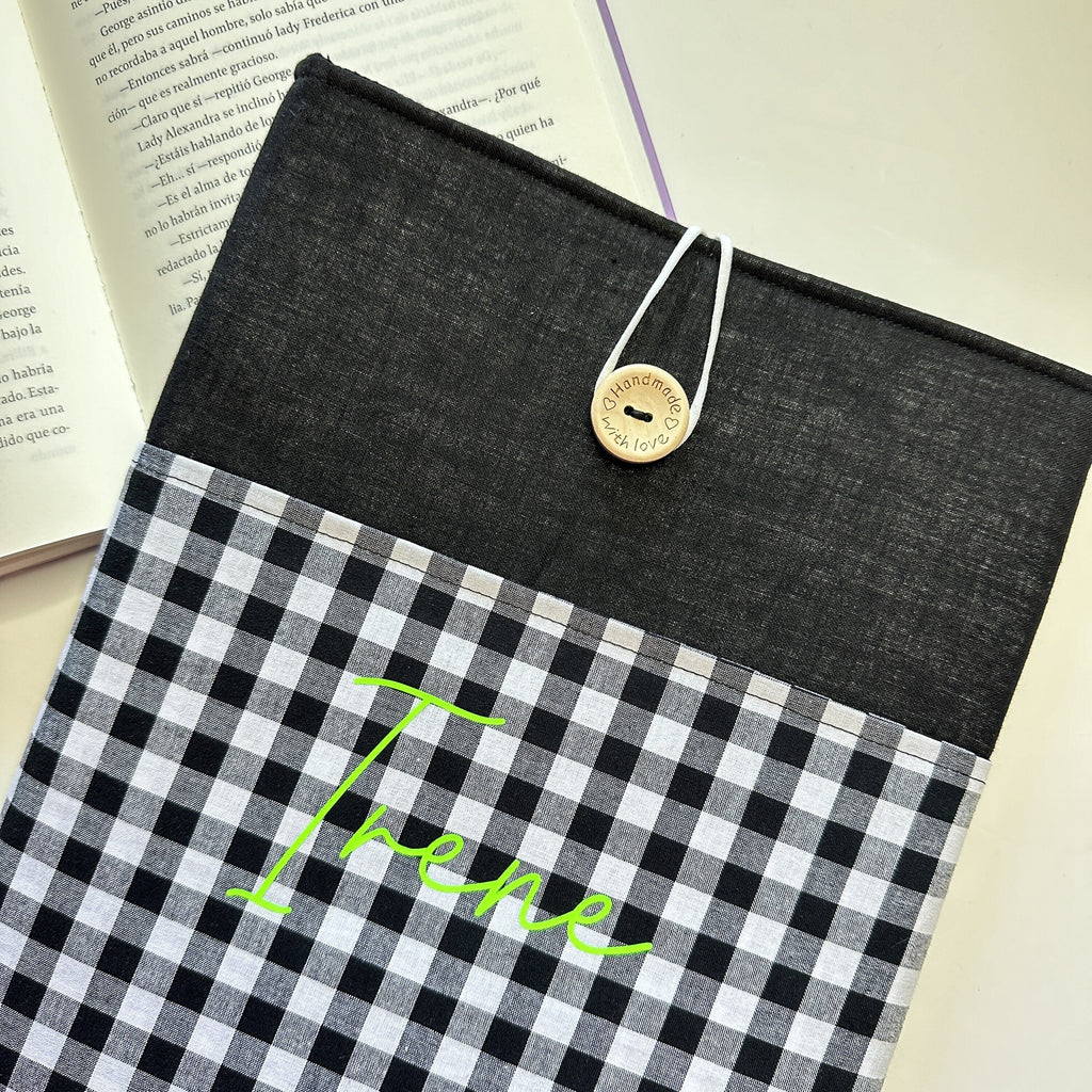 Funda de Libro Acolchada con Bolsillo · Combinado Liso y Vichy