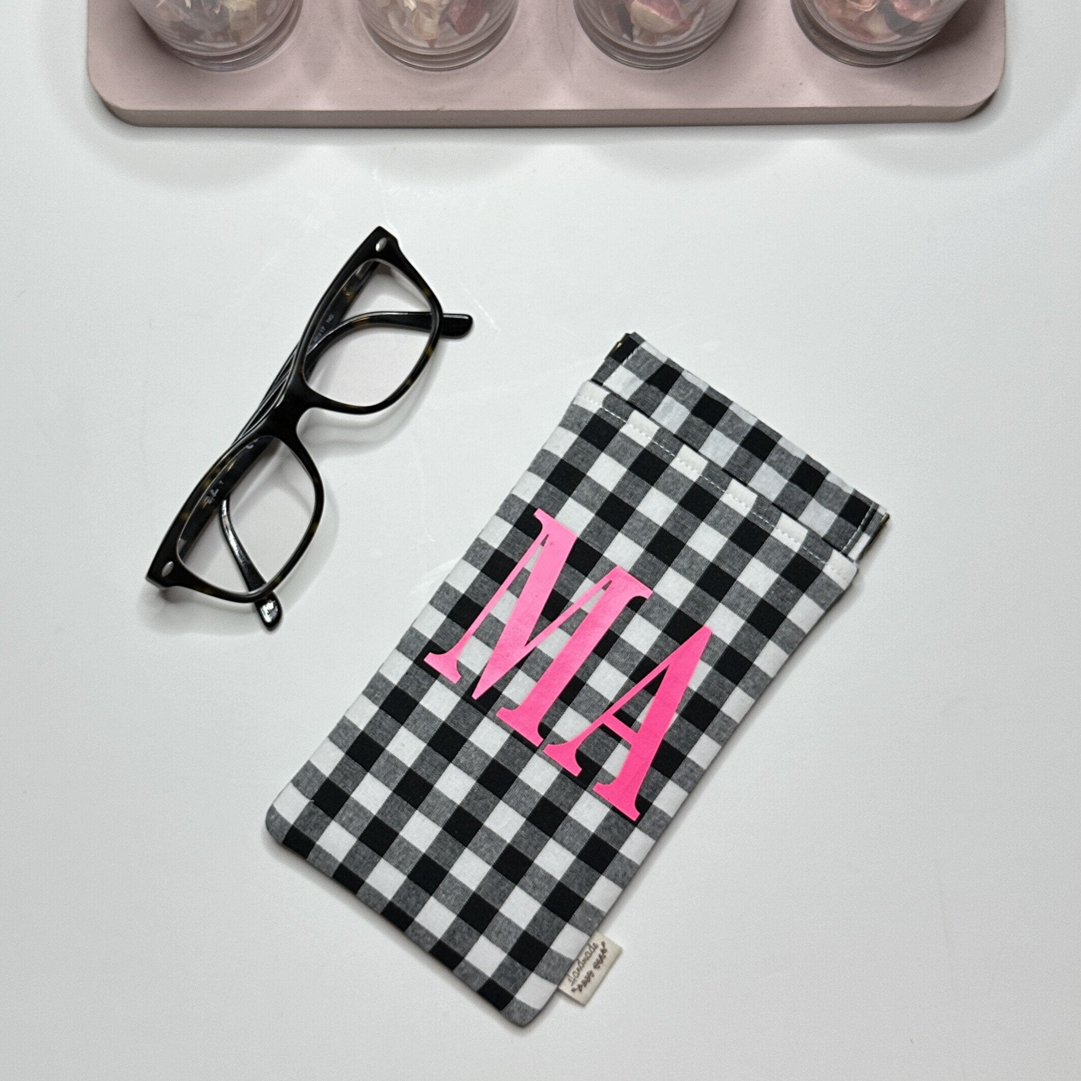 Funda de Gafas Acolchada · Vichy Varios Colores · Personalizada con Inicial